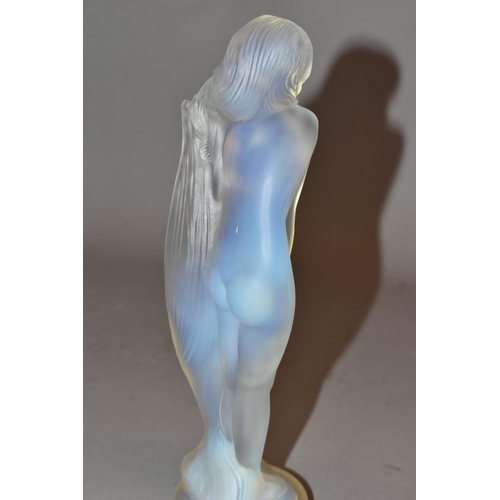 359 - LUCILLE SEVIN - ETLING, an Art Deco style opalescent glass figure of a female nude with long flowing... 