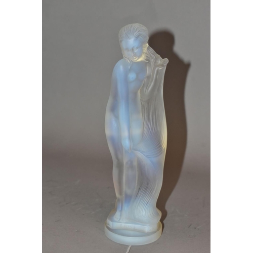 359 - LUCILLE SEVIN - ETLING, an Art Deco style opalescent glass figure of a female nude with long flowing... 