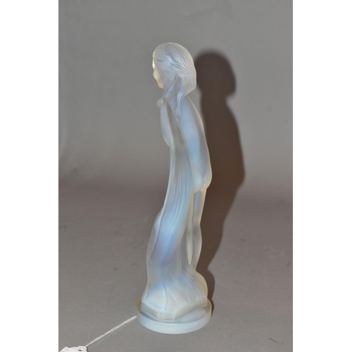 359 - LUCILLE SEVIN - ETLING, an Art Deco style opalescent glass figure of a female nude with long flowing... 