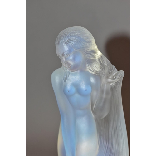 359 - LUCILLE SEVIN - ETLING, an Art Deco style opalescent glass figure of a female nude with long flowing... 