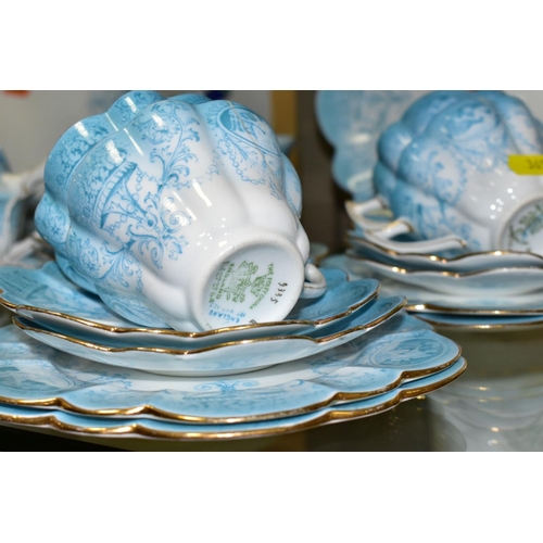 365 - AN EDWARDIAN WILEMAN & CO FOLEY CHINA TRANSFER PRINTED BLUE AND WHITE TEA SET, Neo-classical design ... 