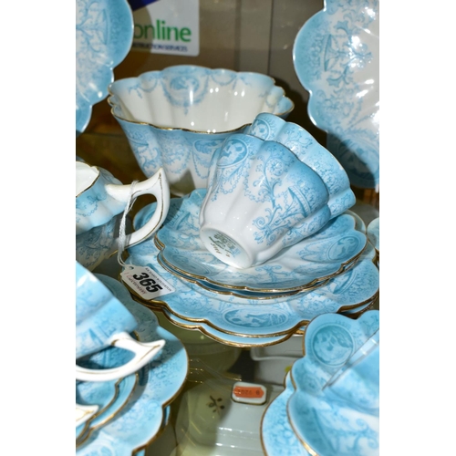 365 - AN EDWARDIAN WILEMAN & CO FOLEY CHINA TRANSFER PRINTED BLUE AND WHITE TEA SET, Neo-classical design ... 