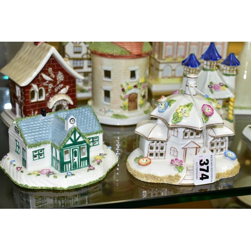 374 - NINE COALPORT FINE BONE CHINA COTTAGES/BUILDINGS, comprising 'The Parasol House' (several flowers ch... 