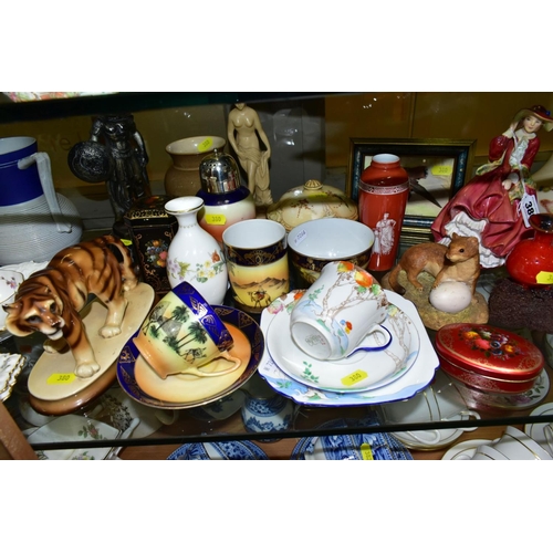 380 - A GROUP OF CERAMICS, TINS etc, to include Royal Doulton figure 'Top O'the Hill' HN1834, Shelley trio... 