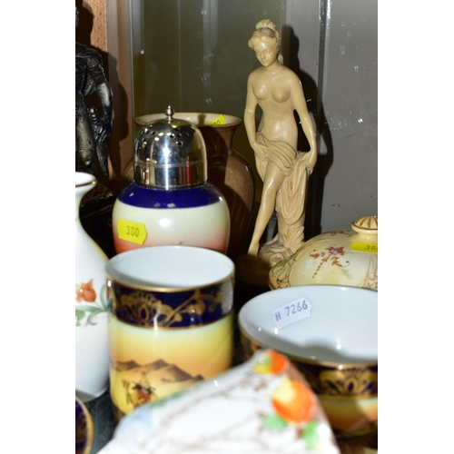 380 - A GROUP OF CERAMICS, TINS etc, to include Royal Doulton figure 'Top O'the Hill' HN1834, Shelley trio... 