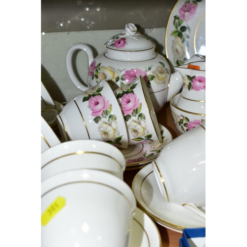 381 - A ROYAL WORCESTER 'ROYAL GARDEN PATTERN ELGAR TEA SET FOR SIX SETTINGS, comprising tea pot and cover... 