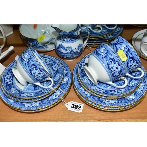 382 - AN EARLY 20TH CENTURY WEDGWOOD BONE CHINA BLUE AND WHITE FALLOW DEER PATTERN PART TEA SET, brown Por... 