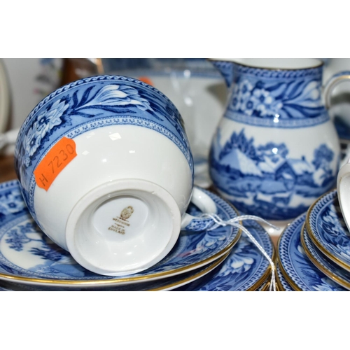 382 - AN EARLY 20TH CENTURY WEDGWOOD BONE CHINA BLUE AND WHITE FALLOW DEER PATTERN PART TEA SET, brown Por... 