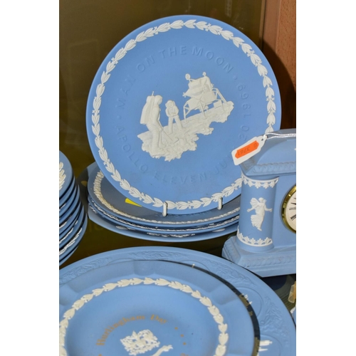 387 - A COLLECTION OF WEDGWOOD PALE BLUE JASPERWARE, to include a set of ten Christmas plates 1976-1985, '... 