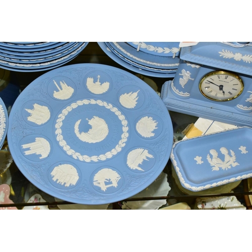 387 - A COLLECTION OF WEDGWOOD PALE BLUE JASPERWARE, to include a set of ten Christmas plates 1976-1985, '... 