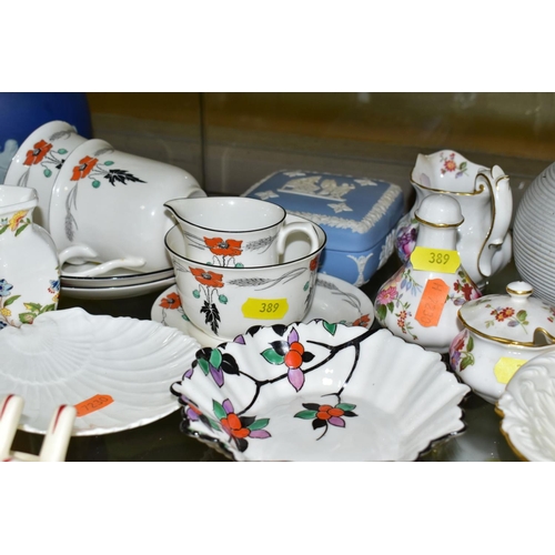 389 - A GROUP OF ASSORTED SHELLEY, ROYAL CROWN DERBY, WEDGWOOD, ETC, to include two Shelley tea cups and s... 