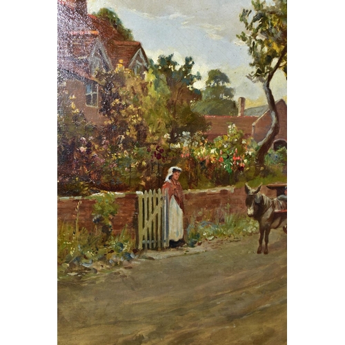 393 - GEORGE PHOENIX (1863-1935), a rural village scene with a female figure outside a cottage talking to ... 