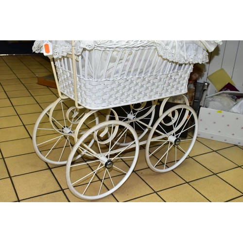 400 - A QUANTITY OF COLLECTORS DOLLS, SOFT TOYS AND WHITE PAINTED DOLL'S PRAM, including a boxed Royal Dou... 