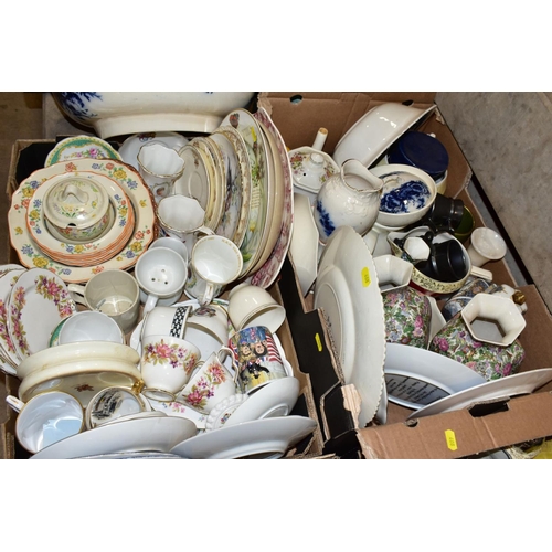 408 - SIX BOXES AND LOOSE OF ASSORTED CERAMICS, including Beswick 1068 Palm Tree jug, Prinknash tankard, M... 