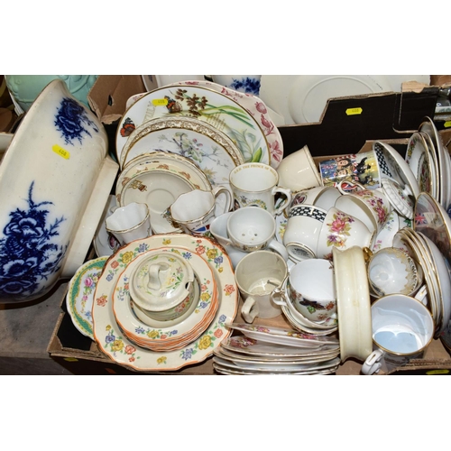 408 - SIX BOXES AND LOOSE OF ASSORTED CERAMICS, including Beswick 1068 Palm Tree jug, Prinknash tankard, M... 