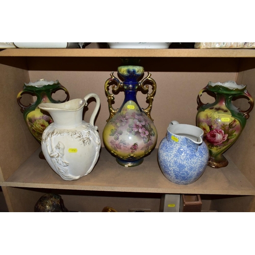 416 - TWO BOXES AND LOOSE MISCELLANEOUS COLLECTION OF MOSTLY CERAMICS, including a cream ware pierced tray... 