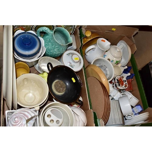 421 - TWO BOXES OF ASSORTED CERAMICS etc to include a Charlotte Rhead charger ref 4319, Portmeirion Botani... 