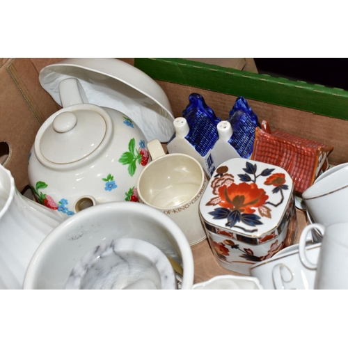 421 - TWO BOXES OF ASSORTED CERAMICS etc to include a Charlotte Rhead charger ref 4319, Portmeirion Botani... 