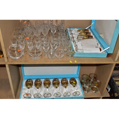 424 - A GROUP OF GLASSWARE, including a boxed set of six Crystallera F.lli Fumo wine glasses, one set bein... 