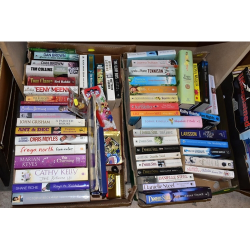 425 - FOUR BOXES OF BOOKS, MAGAZINES AND A FRAMED AND GLAZED PRINT OF LITTLE MISS MUFFET, the books includ... 