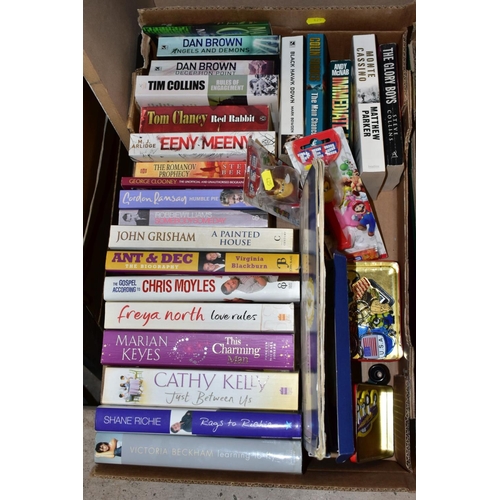 425 - FOUR BOXES OF BOOKS, MAGAZINES AND A FRAMED AND GLAZED PRINT OF LITTLE MISS MUFFET, the books includ... 