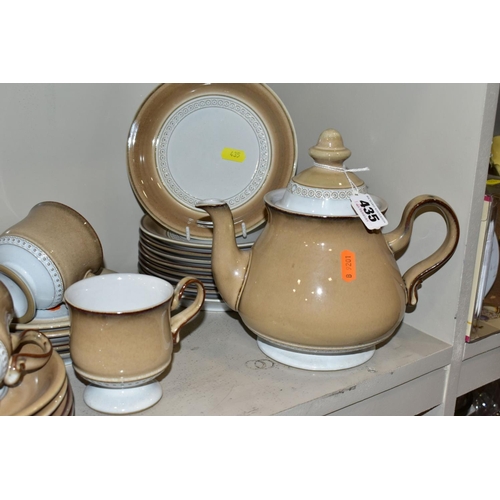 435 - DENBY SEVILLE PART DINNER AND TEA SERVICE, comprising six twin handled soup bowls and covers, five d... 