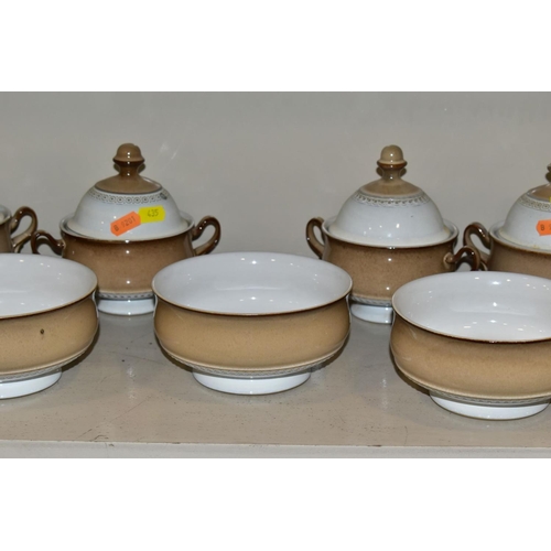 435 - DENBY SEVILLE PART DINNER AND TEA SERVICE, comprising six twin handled soup bowls and covers, five d... 