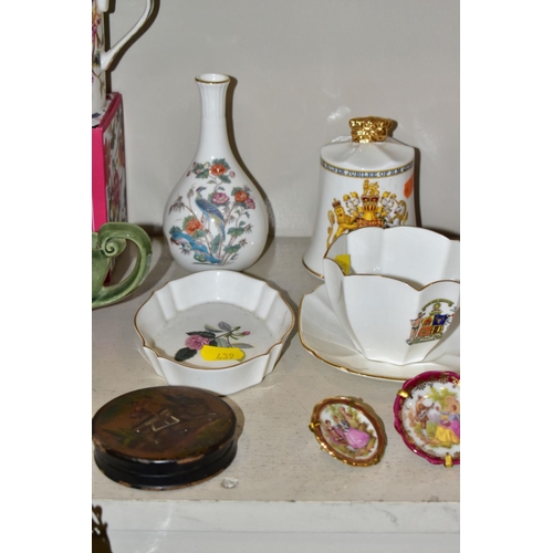 439 - A GROUP OF CERAMIC FIGURES AND ORNAMENTS, including Capo Di Monte tramp on a bench, elderly couple, ... 