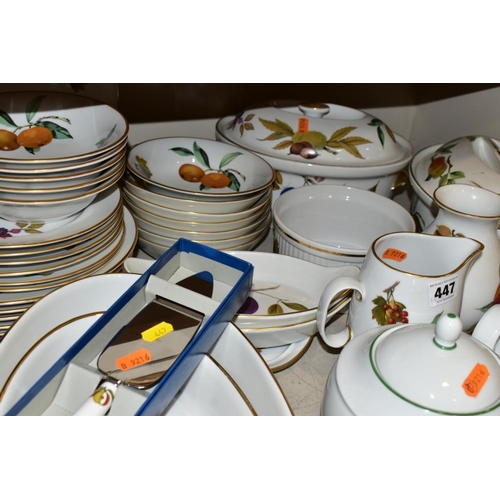 447 - A QUATITY OF ROYAL WORCESTER 'EVESHAM' TABLEWARES, to include tureens, souffle dishes, meat platters... 