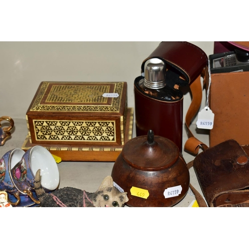 449 - VARIOUS SUNDRY ITEMS, CONTINENTAL LUSTRE COFFEE SET, ETC, to include  a Veleon tripod in carry case,... 