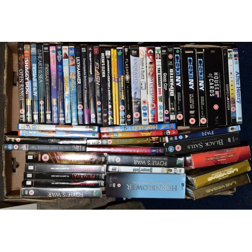 451 - THREE BOXES OF DVDS, to include C.S.I. Miami Seasons One, Dexter seasons 1-5, Lois & Clarke seasons ... 