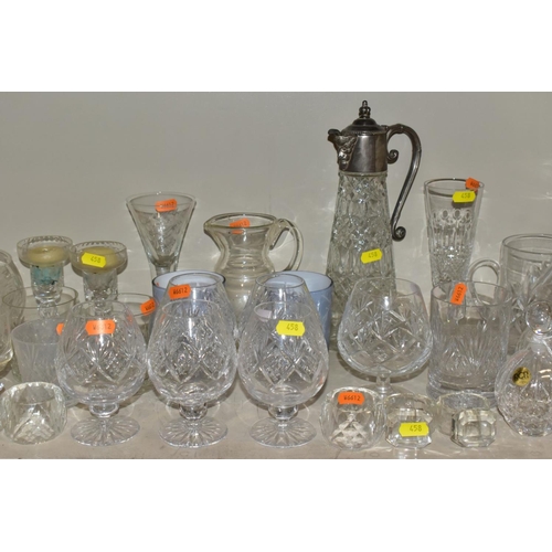 458 - A SMALL QUANTITY OF CLEAR AND COLOURED GLASSWARE, including an Edinburgh Crystal vase, height 25.5cm... 