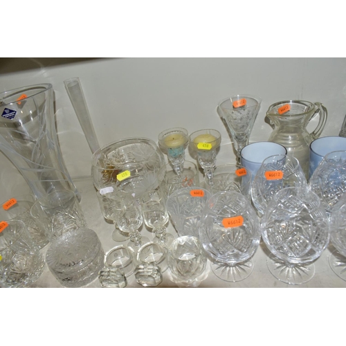 458 - A SMALL QUANTITY OF CLEAR AND COLOURED GLASSWARE, including an Edinburgh Crystal vase, height 25.5cm... 