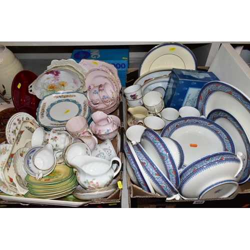 459 - TWO BOXES OF WEDGWOOD ROYAL WORCESTER, ROYAL ALBERT AND TUSCAN CHINA TEA AND DINNER WARES, including... 