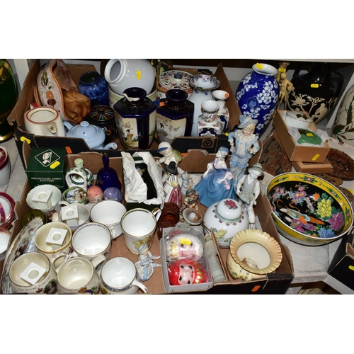 462 - TWO BOXES AND LOOSE ORNAMENTS, VASES, ROYAL COMMEMORATIVES etc, to include Cauldon Ware Prunus patte... 