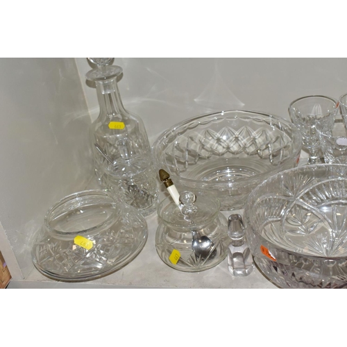 463 - A GROUP OF CUT/COLOURED GLASSWARES, etc, to include a pair of Waterford crystal wines, a Stuart crys... 