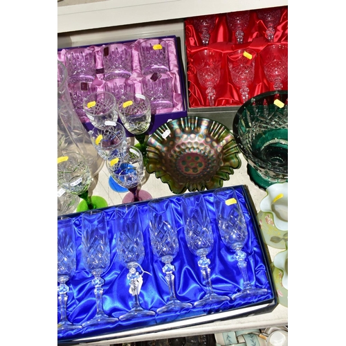 465 - A GROUP OF GLASSWARE, to include boxed Bohemia Crystal flutes (x6), boxed Bohemia Crystal wines (x6)... 