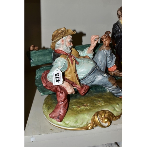 475 - CAPODIMONTE to include a Tramp on a Bench Feeding a Squirrel, modelled by Bruno Merli, approximate h... 