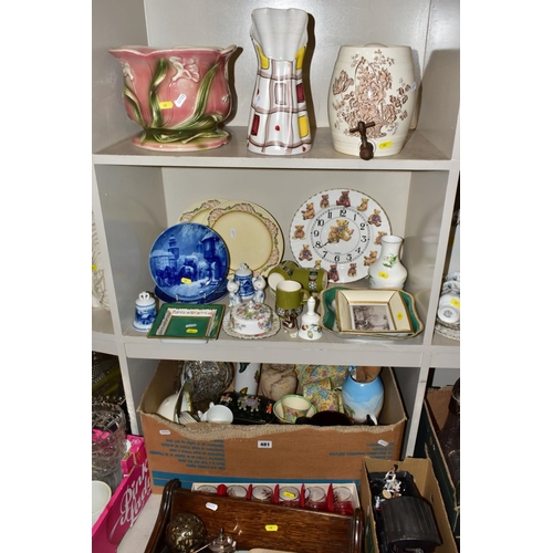 481 - TWO BOXES OF CERAMICS AND SUNDRY ITEMS etc to include three Carlton Ware 2710 tapestry and daisy cup... 