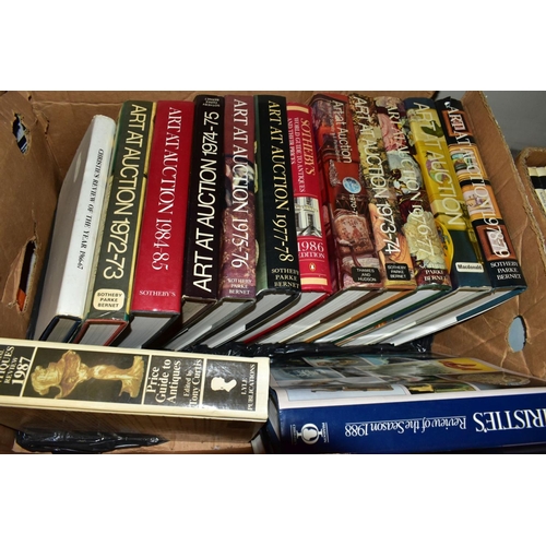 483 - FOUR BOXES OF AUCTION REVIEW BOOKS to include Christies, The Connoiseur Year Book, Sotherbys Art at ... 