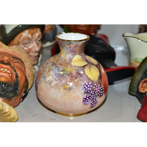 494 - VARIOUS BOSSONS HEAD PLAQUES AND OTHER CERAMICS, to include Dunheved bud vase, handpainted fruit sig... 