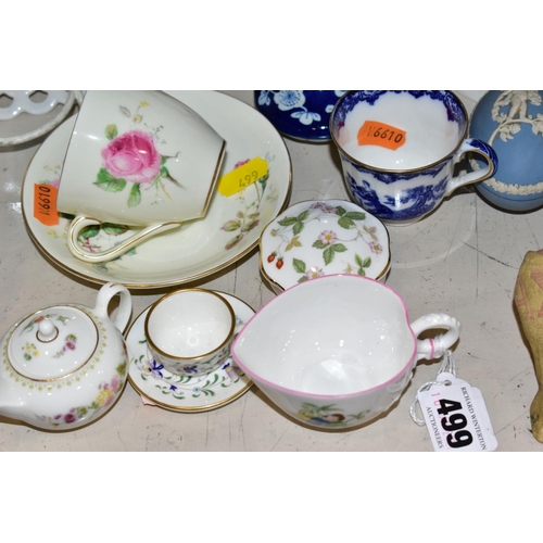 499 - A GROUP OF ORNAMENTS, GIFT WARE, ETC, to include small Royal Worcester 'Enchantment' jug, height 4cm... 