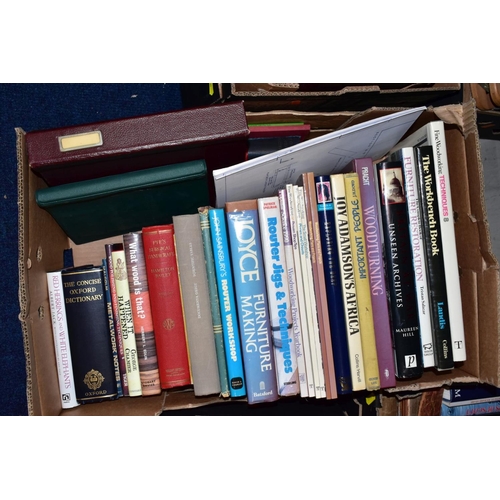 500 - THREE BOXES OF BOOKS, to include subjects on woodworking, furniture, restoration, photography, mount... 