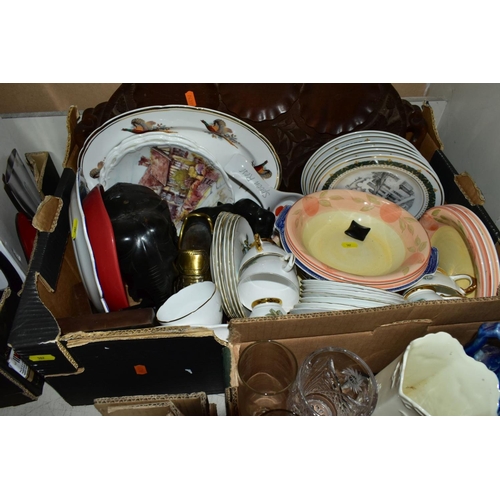 507 - FIVE BOXES AND LOOSE CERAMICS AND GLASS ETC, to include Wedgwood green jasperware, Royal Doulton 'My... 