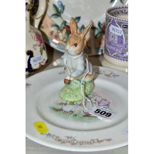 509 - DECORATIVE CERAMICS ETC, to include a boxed Beswick Peter Rabbit, Royal Albert 'Tom Kitten' plate, C... 