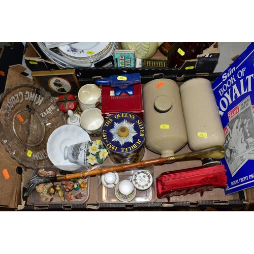 510 - TWO BOXES OF CERAMICS AND SUNDRY ITEMS, ETC, to include Mayfair bone china part dinner service, comp... 