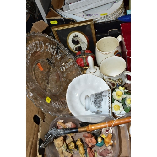 510 - TWO BOXES OF CERAMICS AND SUNDRY ITEMS, ETC, to include Mayfair bone china part dinner service, comp... 