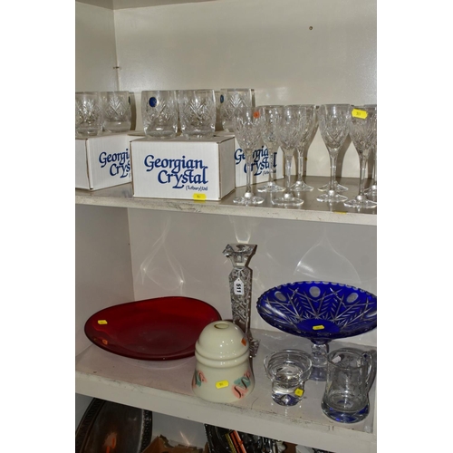 511 - A SMALL COLLECTION OF GLASS, comprising eight Royal Brierley wine glasses, seven Georgian crystal wh... 