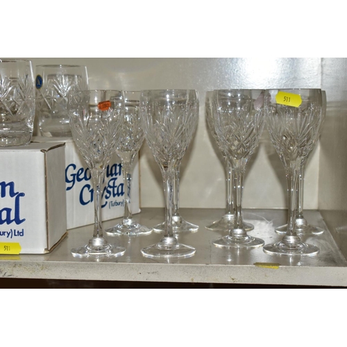 511 - A SMALL COLLECTION OF GLASS, comprising eight Royal Brierley wine glasses, seven Georgian crystal wh... 