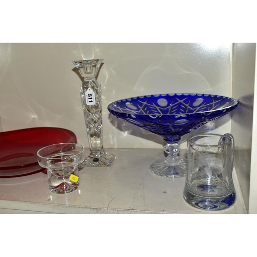 511 - A SMALL COLLECTION OF GLASS, comprising eight Royal Brierley wine glasses, seven Georgian crystal wh... 